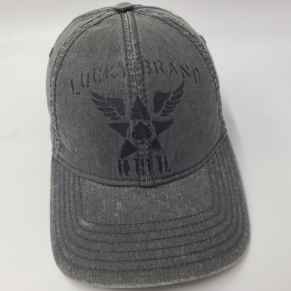 Lucky Brand Hat Adjustable Strapback Gray Black Men Cotton Casual Everyday Wear